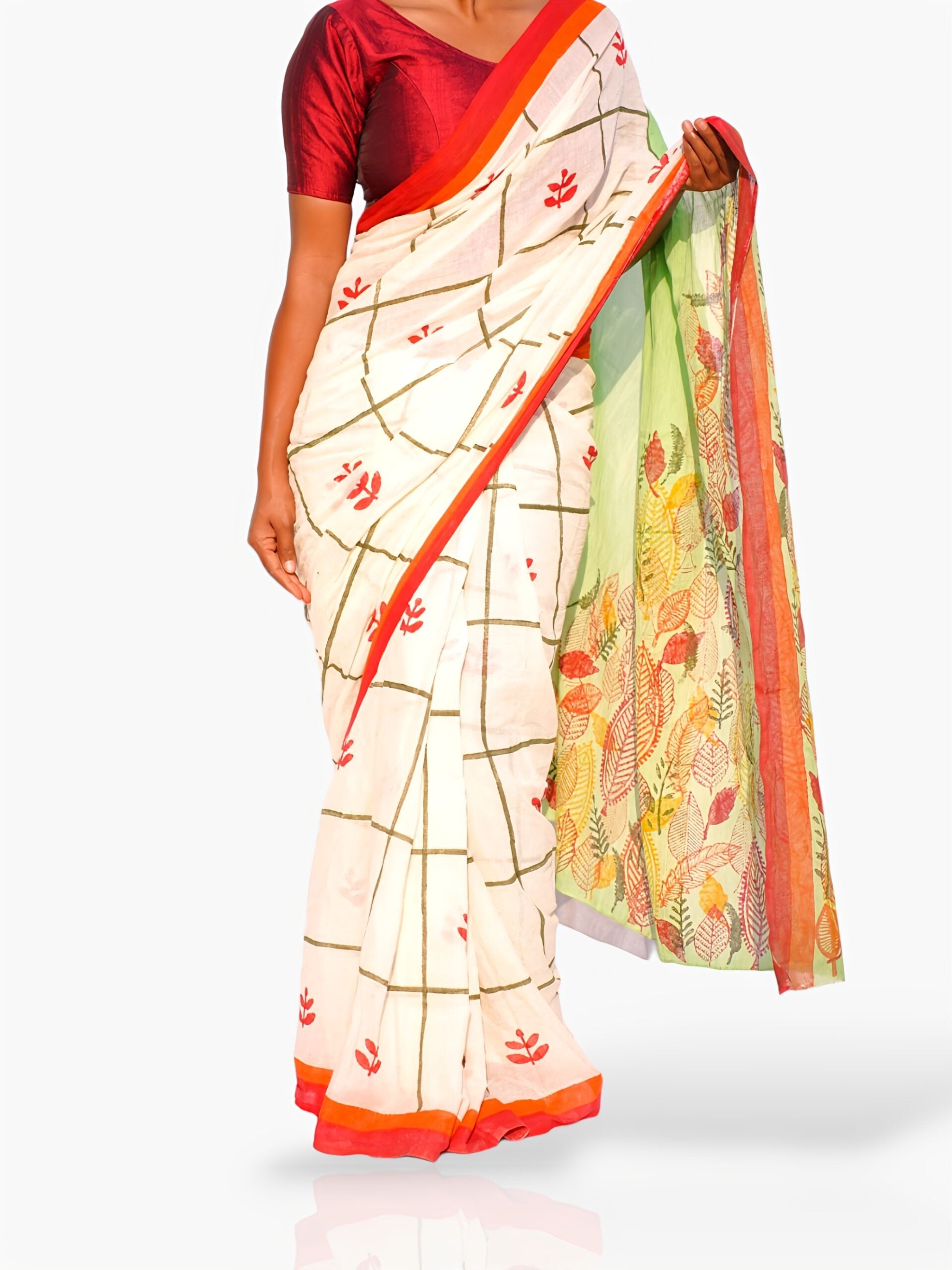 Song of Spring – Hand Block Printed Mulmul Cotton Saree - Kozylook